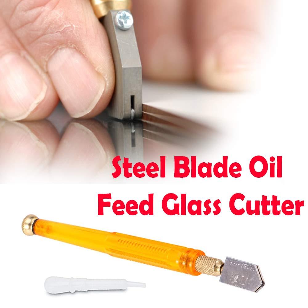 0460 Antislip Metal Handle Steel Blade Oil Feed Glass Cutter - SkyShopy