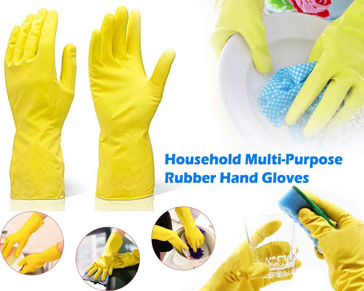 0662 - Flock line Reusable Rubber Hand Gloves (Yellow 2 tone) - 1pc - SkyShopy