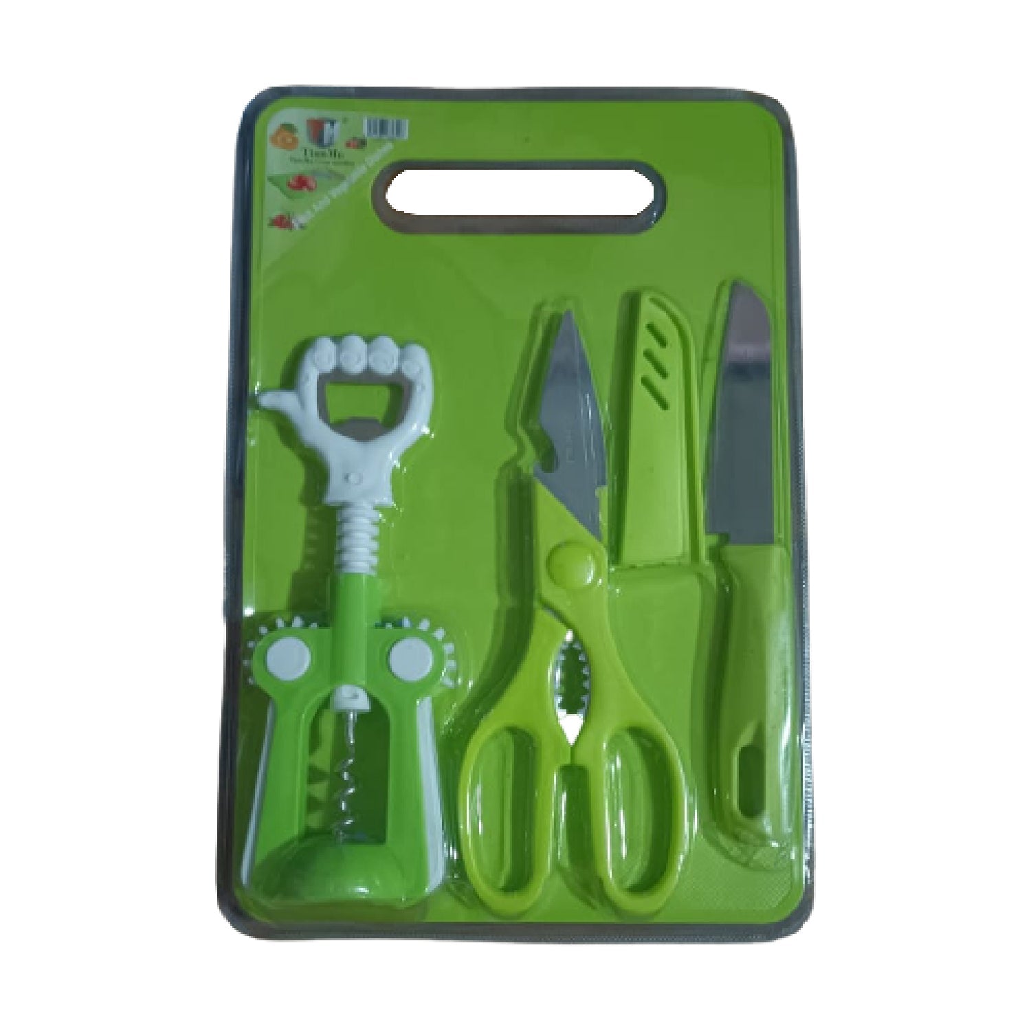 2841 Plastic Chopping Board with Knife Set and Scissor And Wine Stainless Steel And Plastic Kitchen item Multipurpose cutting vegetables DeoDap