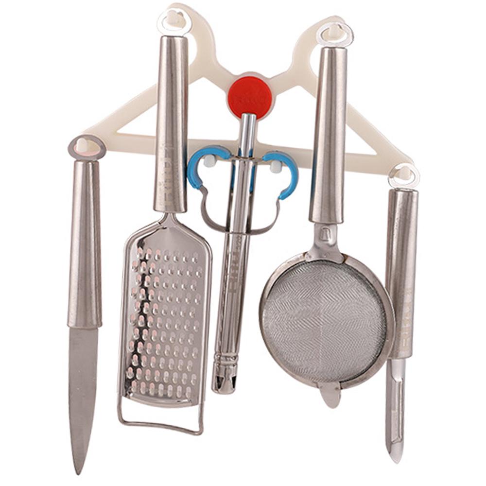 0724 5 In 1 Kitchen Combo - Stainless Steel Grater, Peeler, Kitchen Lighter, Knife and Strainer - SkyShopy