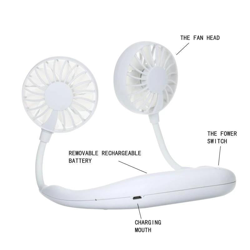 0875 Portable USB Battery Rechargeable Mini Fan - Headphone Design Wearable Neckband Fan - SkyShopy