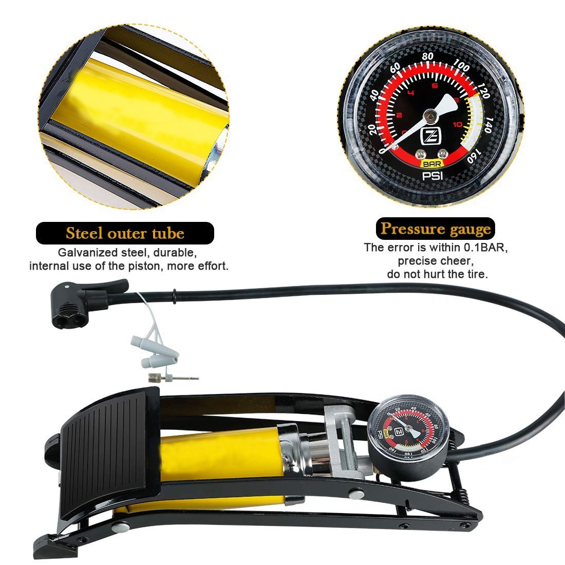 0532 Portable High Pressure Tire 116 psi Air Pump Foot Inflator with Gauge - SkyShopy