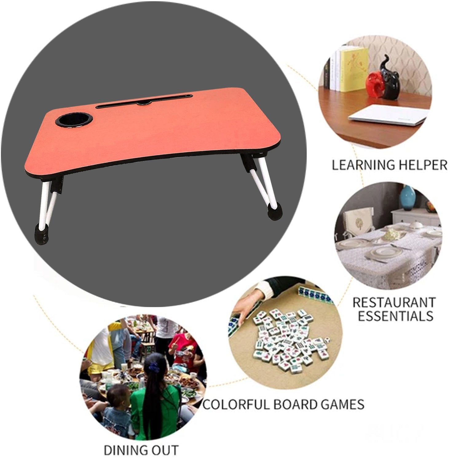 8033 Orange Multipurpose Foldable Laptop Table with Cup Holder (With Box) DeoDap