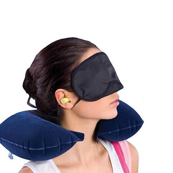 0505 -3-in-1 Air Travel Kit with Pillow, Ear Buds & Eye Mask - SkyShopy