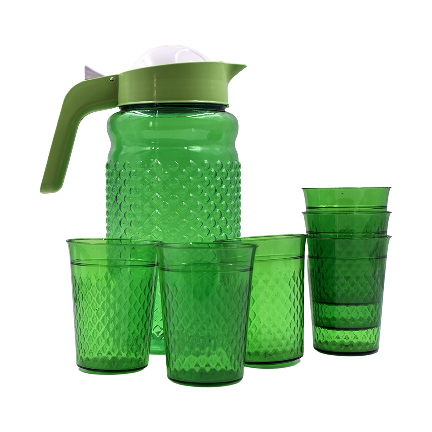3734A Unbreakable Plastic Drinking Water/Juice Jug and 6 pieces Glass (Assorted color)