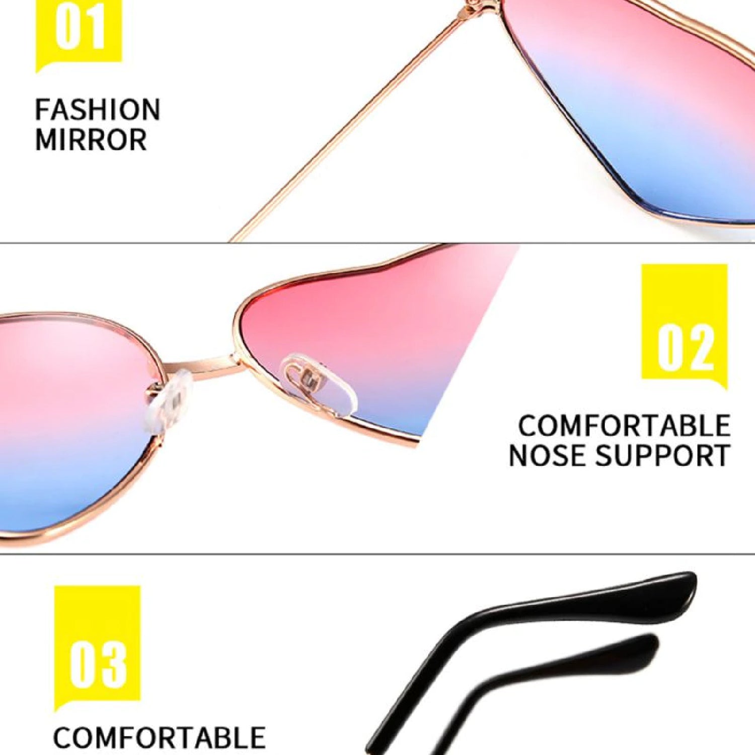 4952 Multi color Heart Shaped Metal Reflective Mirror Lens Women's Sunglasses (Moq-3pc) DeoDap