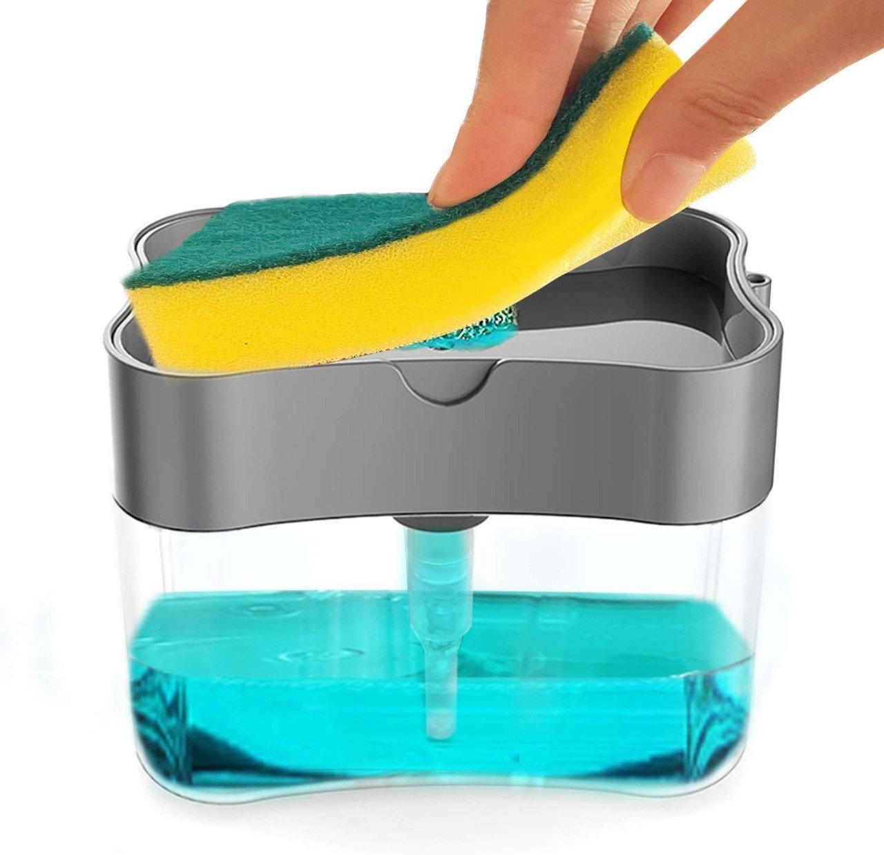 1264 2-in-1 Liquid Soap Dispenser on Countertop with Sponge Holder - SkyShopy