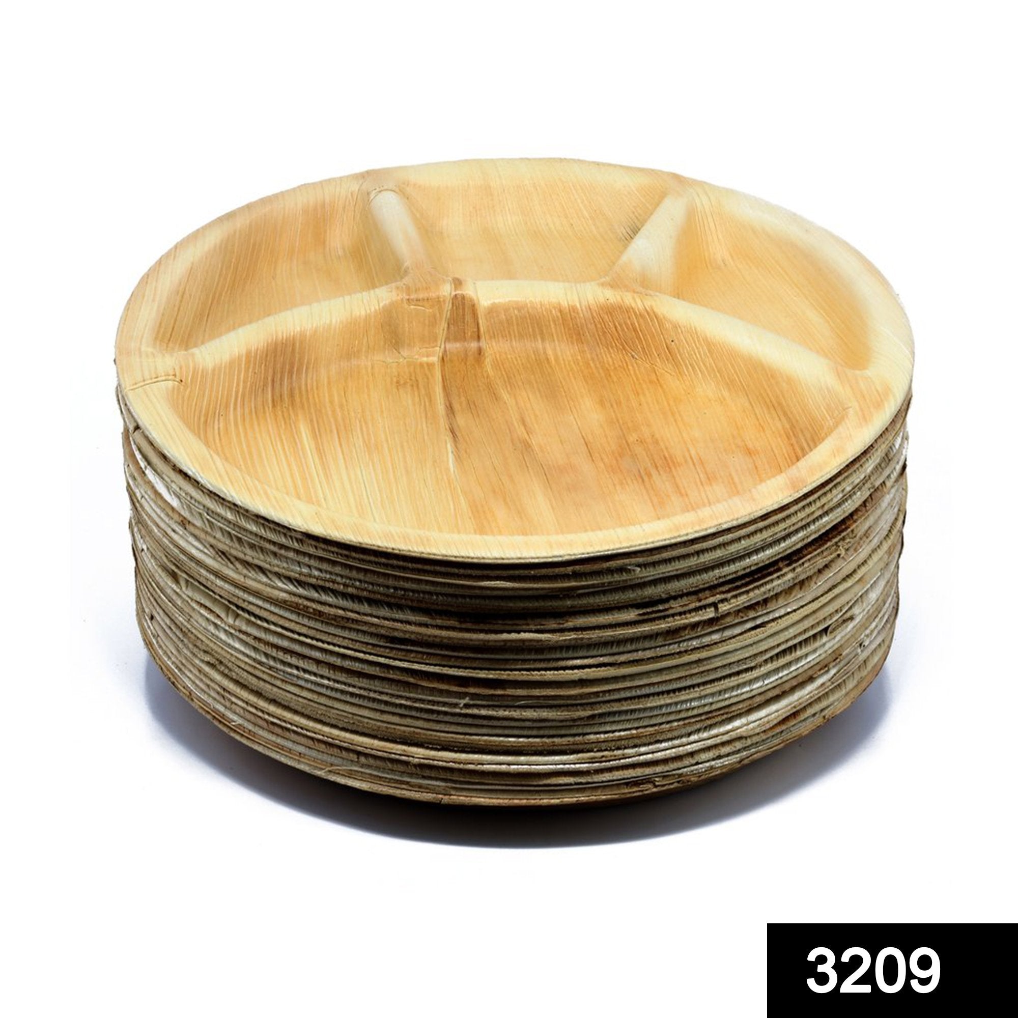 3209 Disposable Round Shape 4 Section Eco-friendly Areca Palm Leaf Plate (12x12 inch) (pack of 25) - SkyShopy