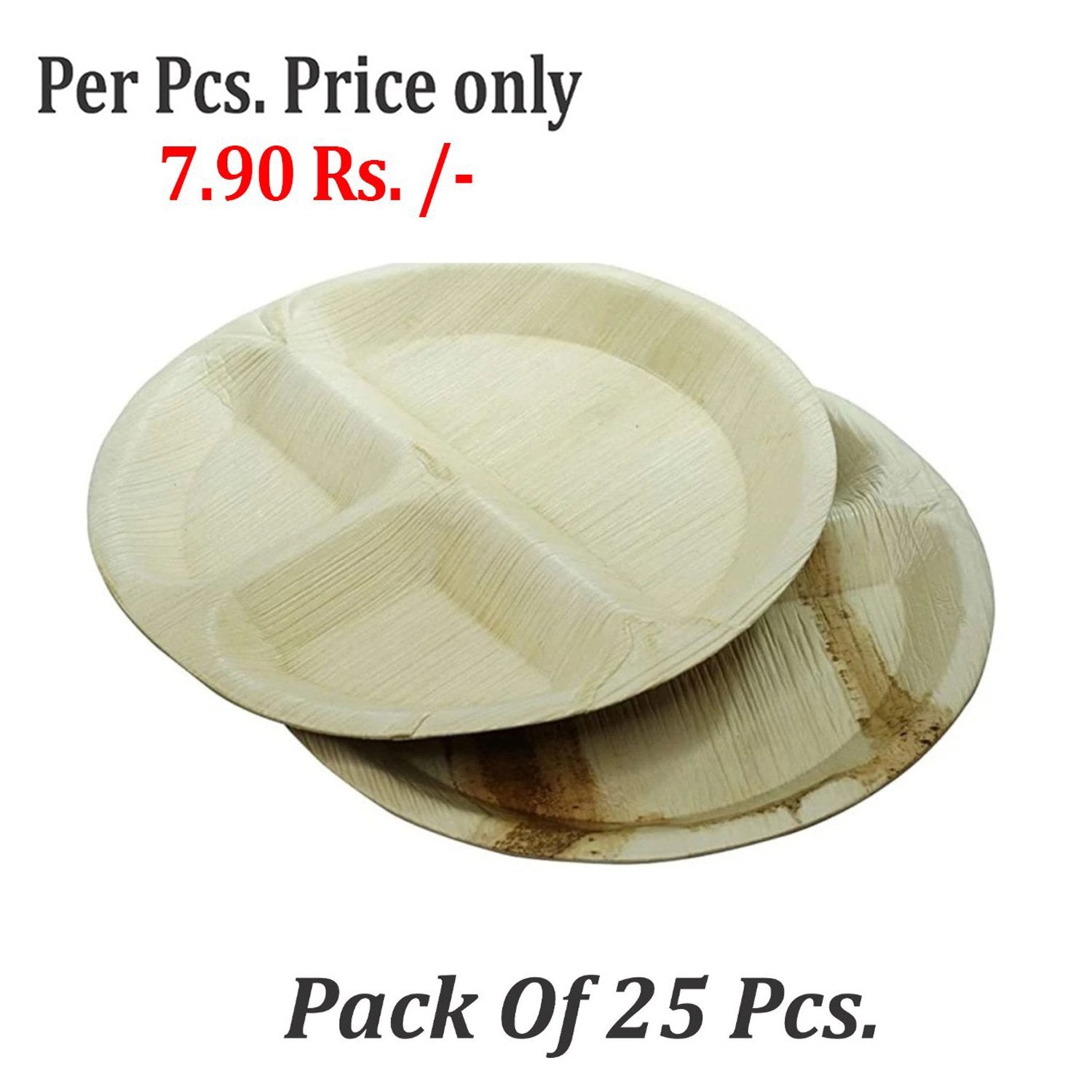 3210 Disposable Round Shape 3 Section Eco-friendly Areca Palm Leaf Plate (10x10 inch) (pack of 25) - SkyShopy