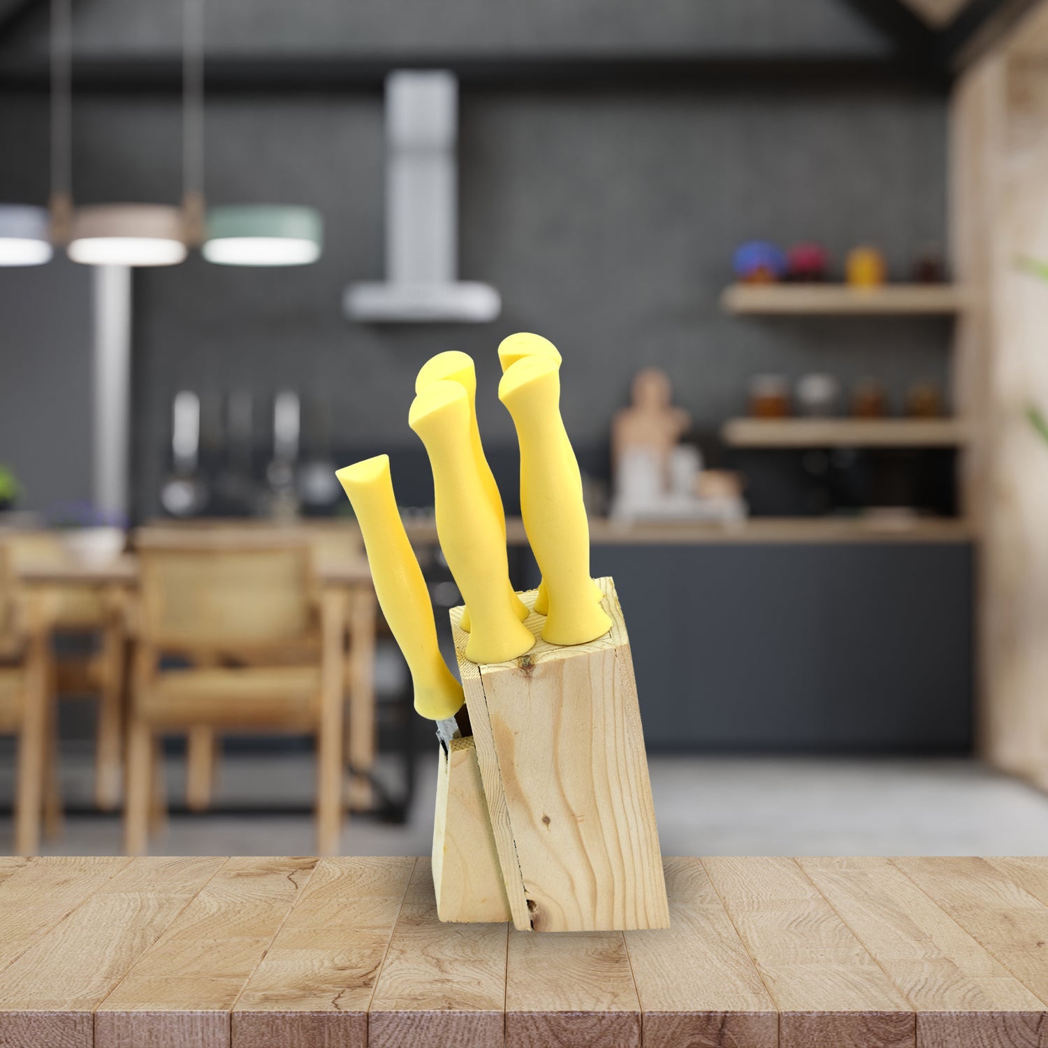 0102A Stainless Steel Kitchen Knife Set with Wooden Stand & Scissor Vegetable & Meat Cutting DeoDap
