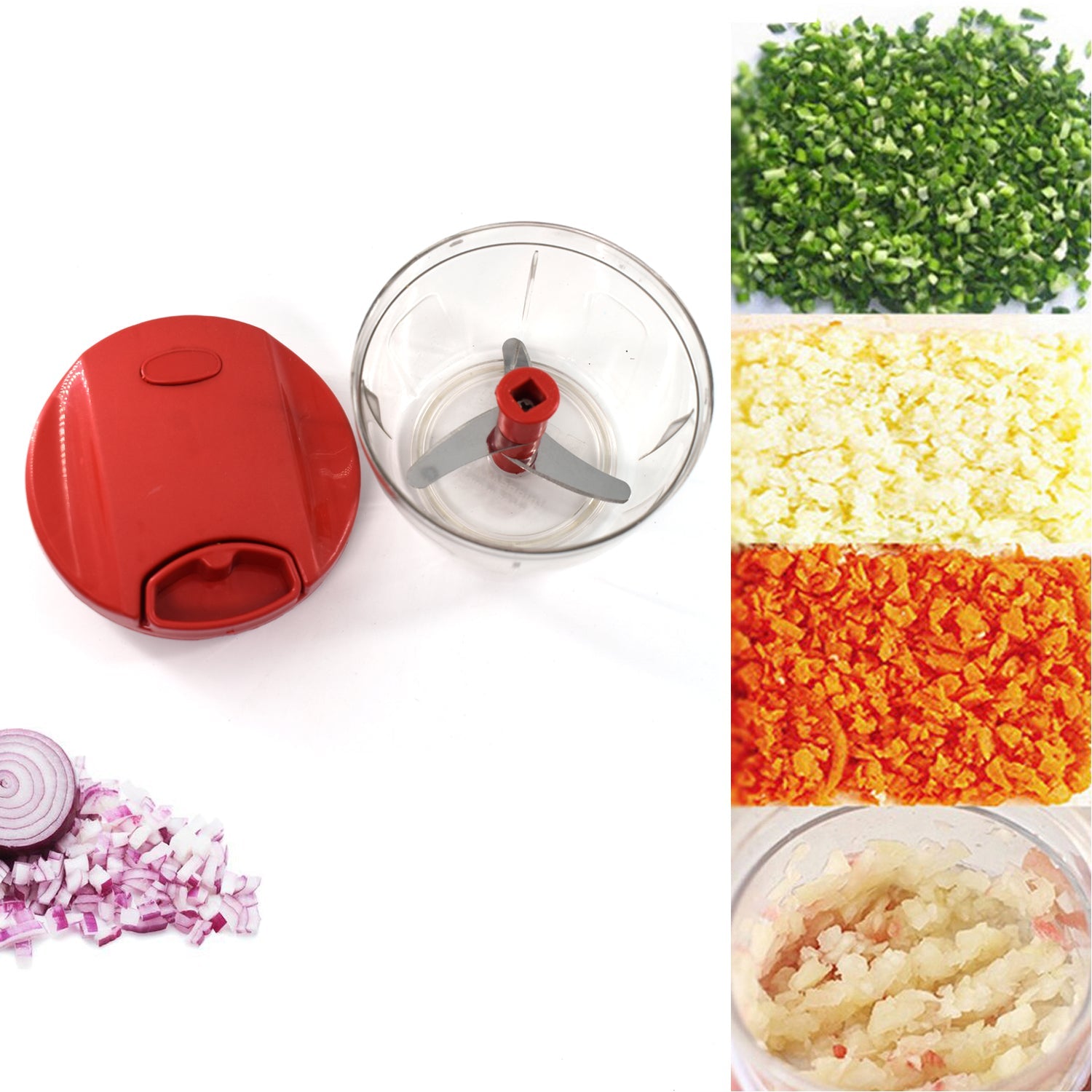2283R Manual Red mini plastic food chopper with extra sharp blades (375 Ml) DeoDap