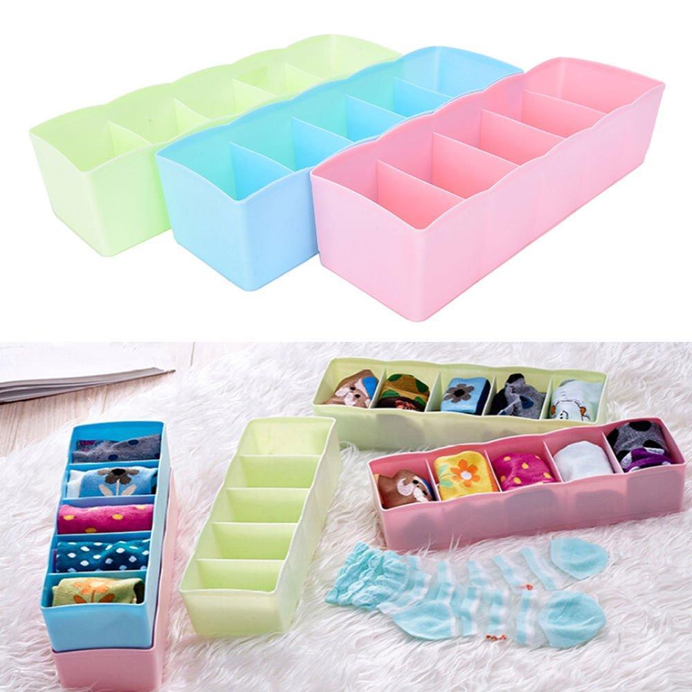 0235 5-Compartments Socks/Handkerchief/Underwear Storage Box Socks Drawer Closet Organizer Storage Boxes (pack of 2) - SkyShopy