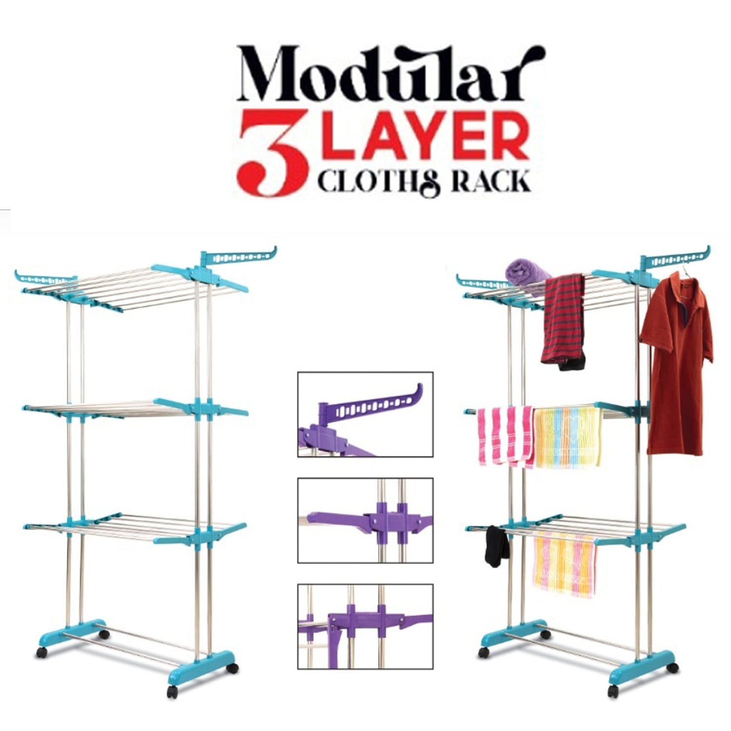 4685 Stackable 3 Layer Folding Clothes Rack DeoDap
