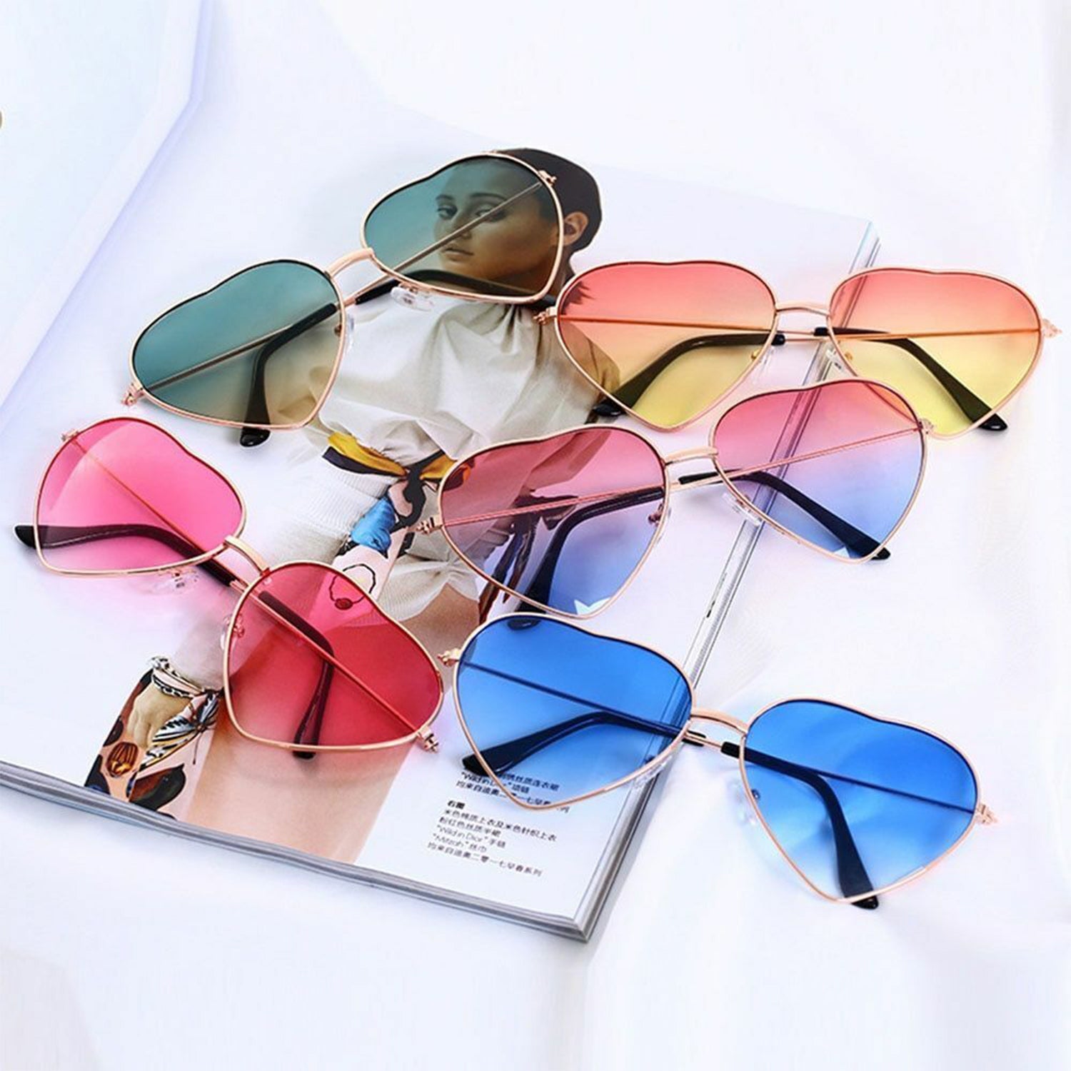 4952 Multi color Heart Shaped Metal Reflective Mirror Lens Women's Sunglasses (Moq-3pc) DeoDap