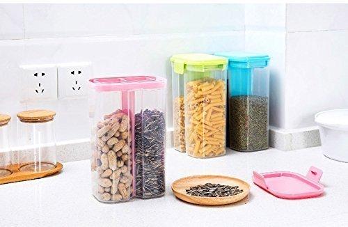 2146 Plastic 2 Sections Air Tight Transparent Food Grain Cereal Storage Container (2000ml) (With Box) - SkyShopy