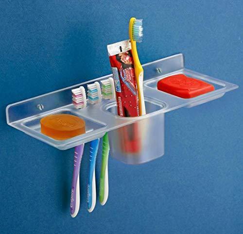 0756_ABS Plastic 4 in 1 Multipurpose Kitchen/Bathroom Shelf/Paste-Brush Stand/Soap Stand/Tumbler Holder/Bathroom Accessories - SkyShopy