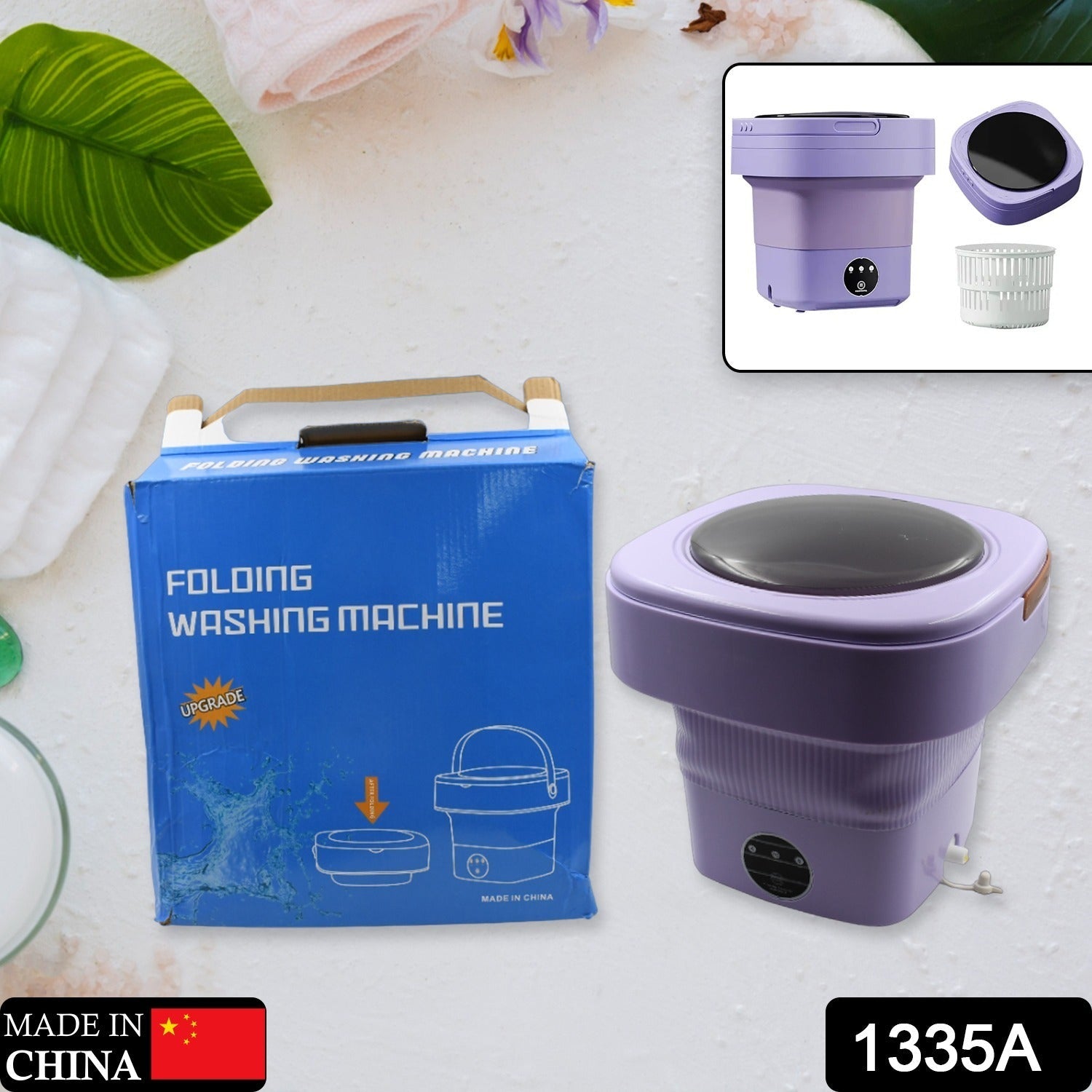 1335a Mini Washing Machine Foldable Mini Washer with Drain Basket Portable Washing Machine Foldable for Laundry Travel Camping RV Baby Clothes