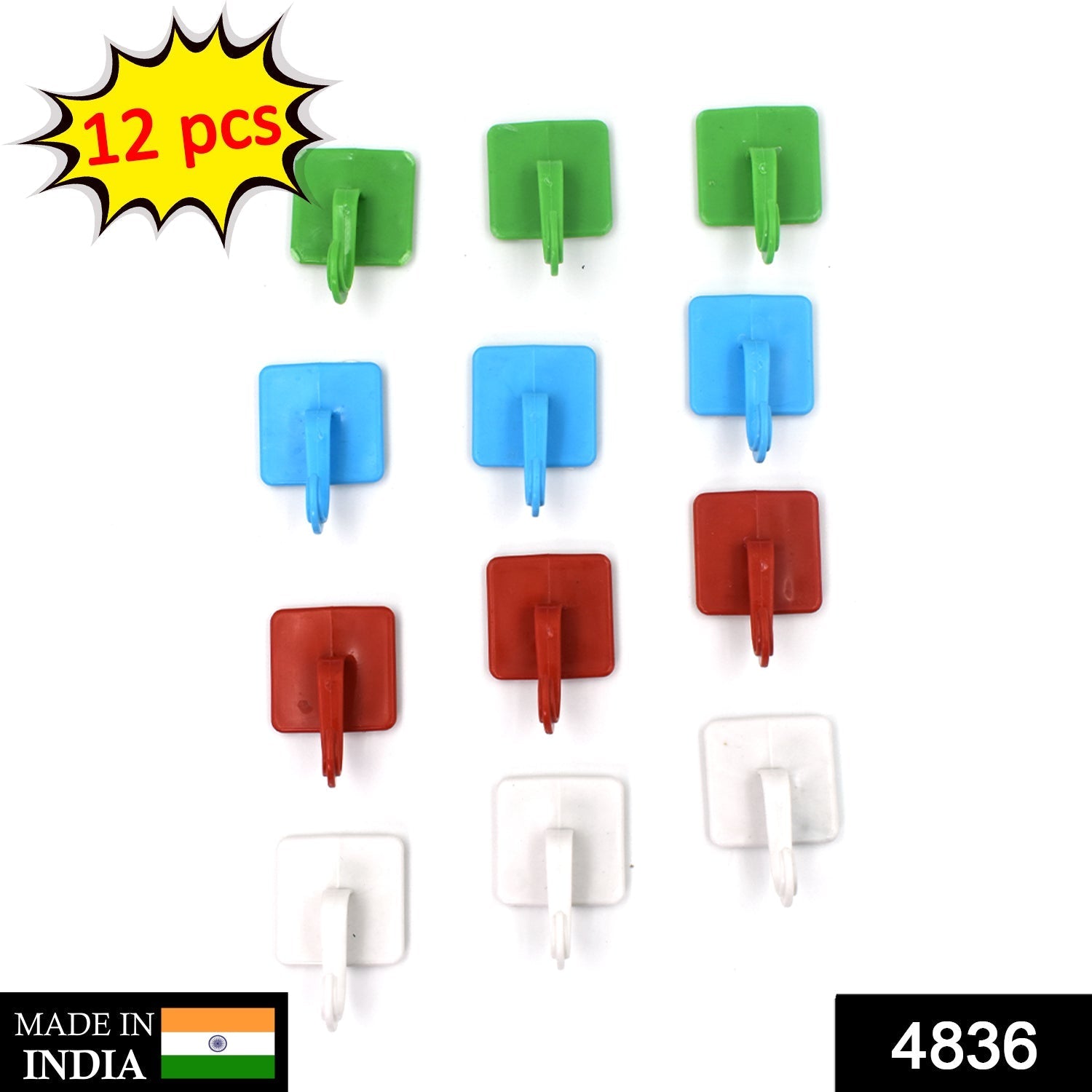 4836 Heavy Duty Self Adhesive Sticky Wall Hooks (Pack Of 12) freeshipping - DeoDap