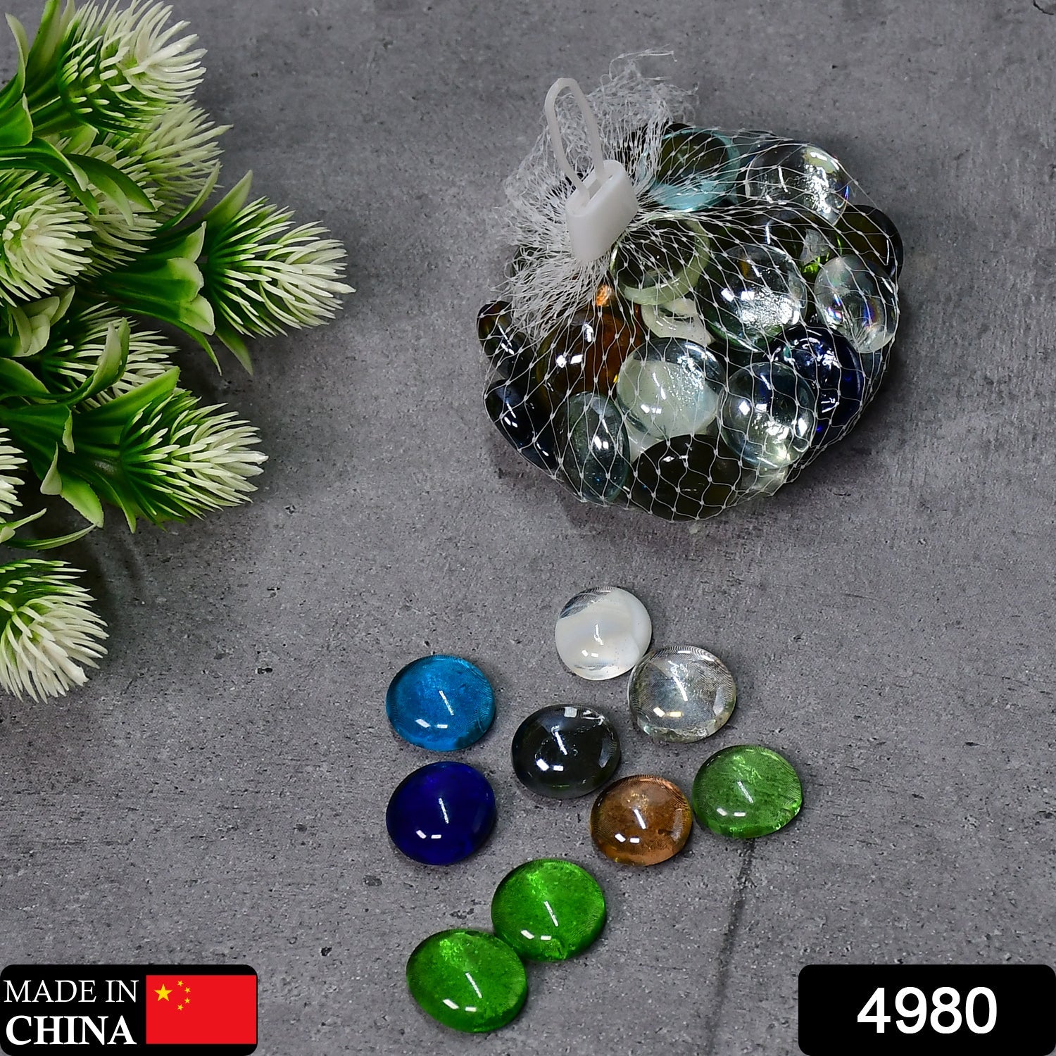 4980 Glass Gem Stone, Flat Round Marbles Pebbles for Vase Fillers, Attractive pebbles for Aquarium Fish Tank. (Approx - 45 Gem stones) DeoDap