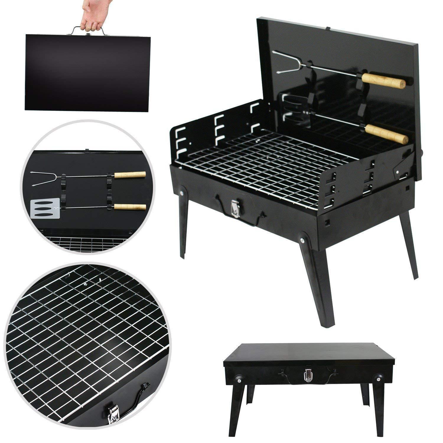 0125 Stainless Steel Briefcase Style Barbecue Grill Toaster (Medium, Black) - SkyShopy