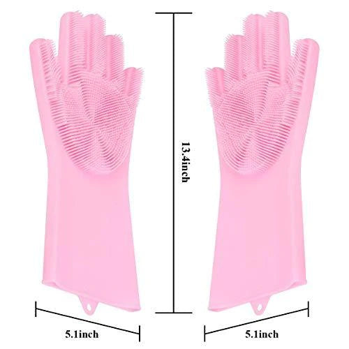 0714 Reusable Silicone Cleaning Brush Scrubber Gloves (Multicolor) DeoDap