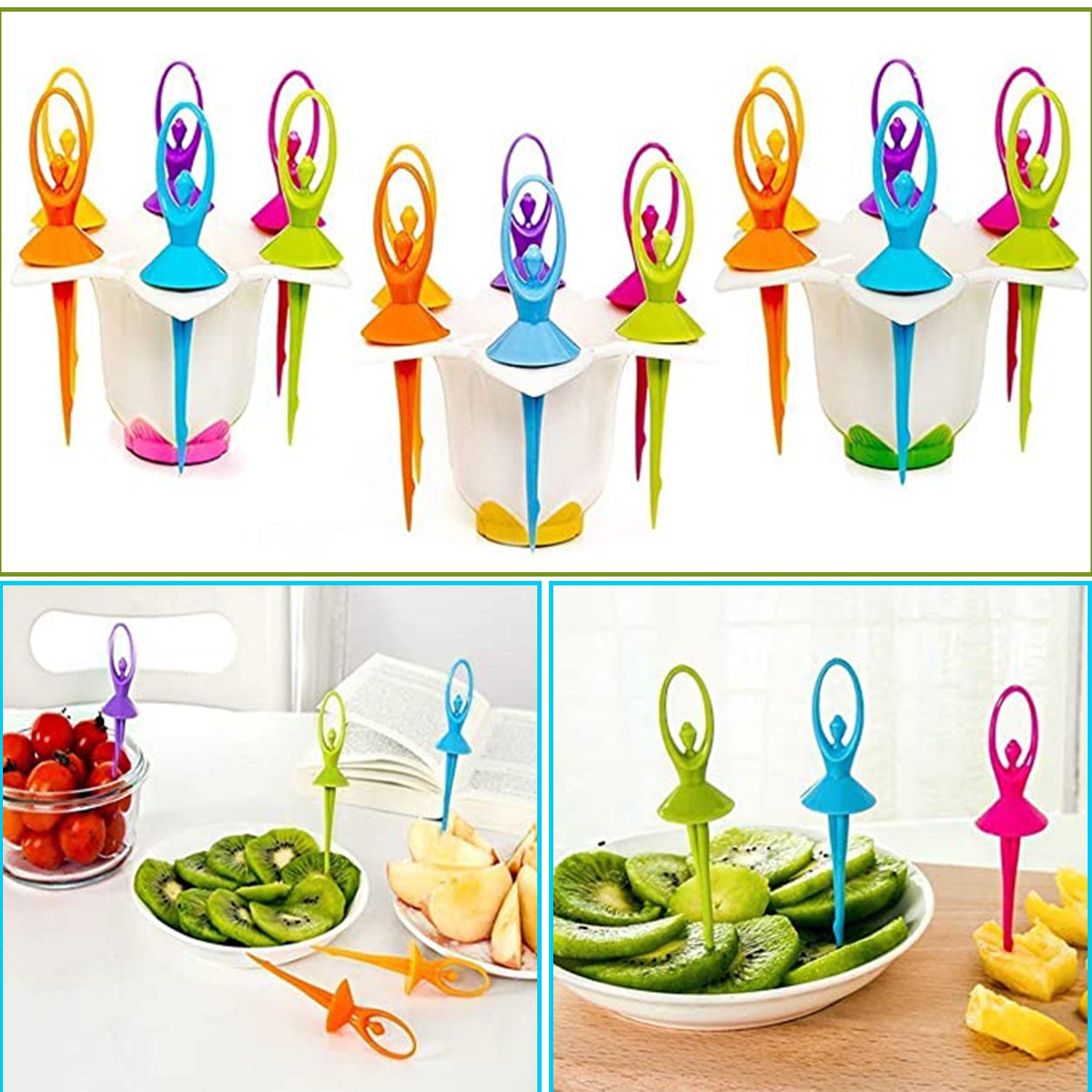 2046 Dancing Doll Fruit Fork Cutlery Set with Stand Set of 6 DeoDap