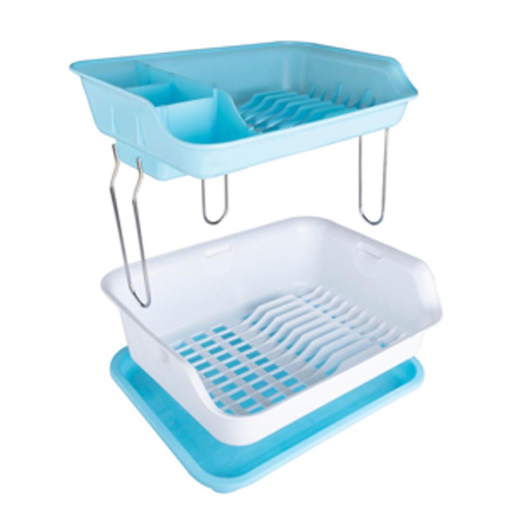 2291 Dish Drainer Rack 2 Layer Drying Rack with Water Removing Tray Sink (Multicolour) - SkyShopy