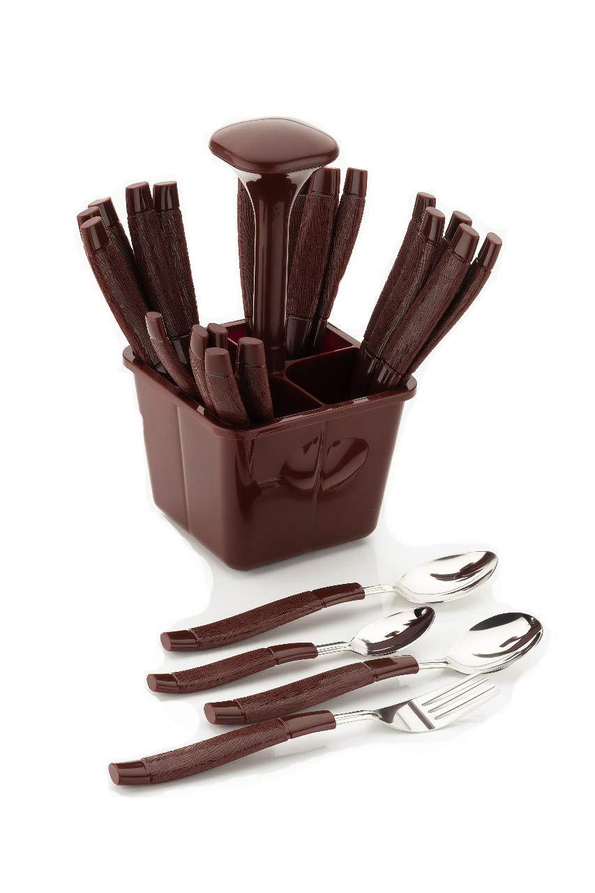 2094 Stainless Steel Cutlery Set with Plastic Storage Box (24 Pieces - Brown) - SkyShopy