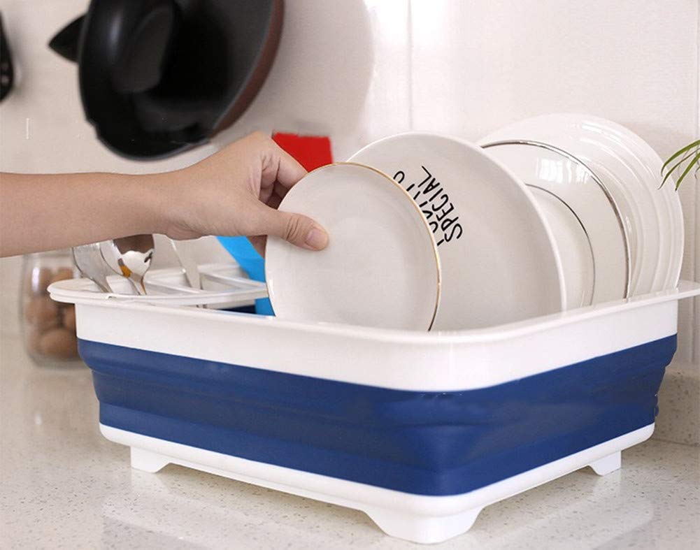 0804 Collapsible Folding Silicone Dish Drying Drainer Rack with Spoon Fork Knife Storage Holder - SkyShopy