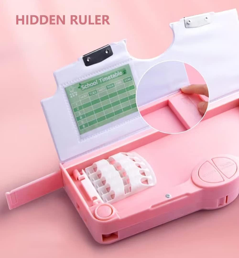 SkyShopy 1PC MULTIFUNCTIONAL PENCIL CASE, LARGE CAPACITY PENCIL BOX FOR BOYS & GIRLS STUDENTS WITH CRAFT SCISSOR PORTABLE STATIONERY ORGANIZER Pink