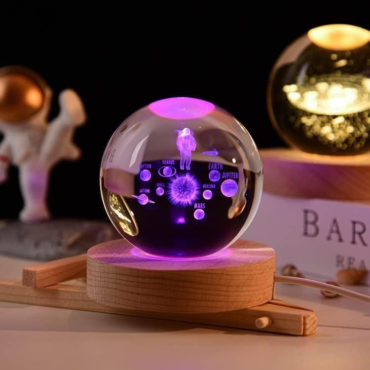 SkyShopy 3D Planet Crystal Ball | Crystal Planet Laser Engraved Solar System Globe Astronomy | Sphere Table Decor Crafts with USB Operated Wooden Stand For Home Decor, Valentine's Day, irthdays Gift(multi design)