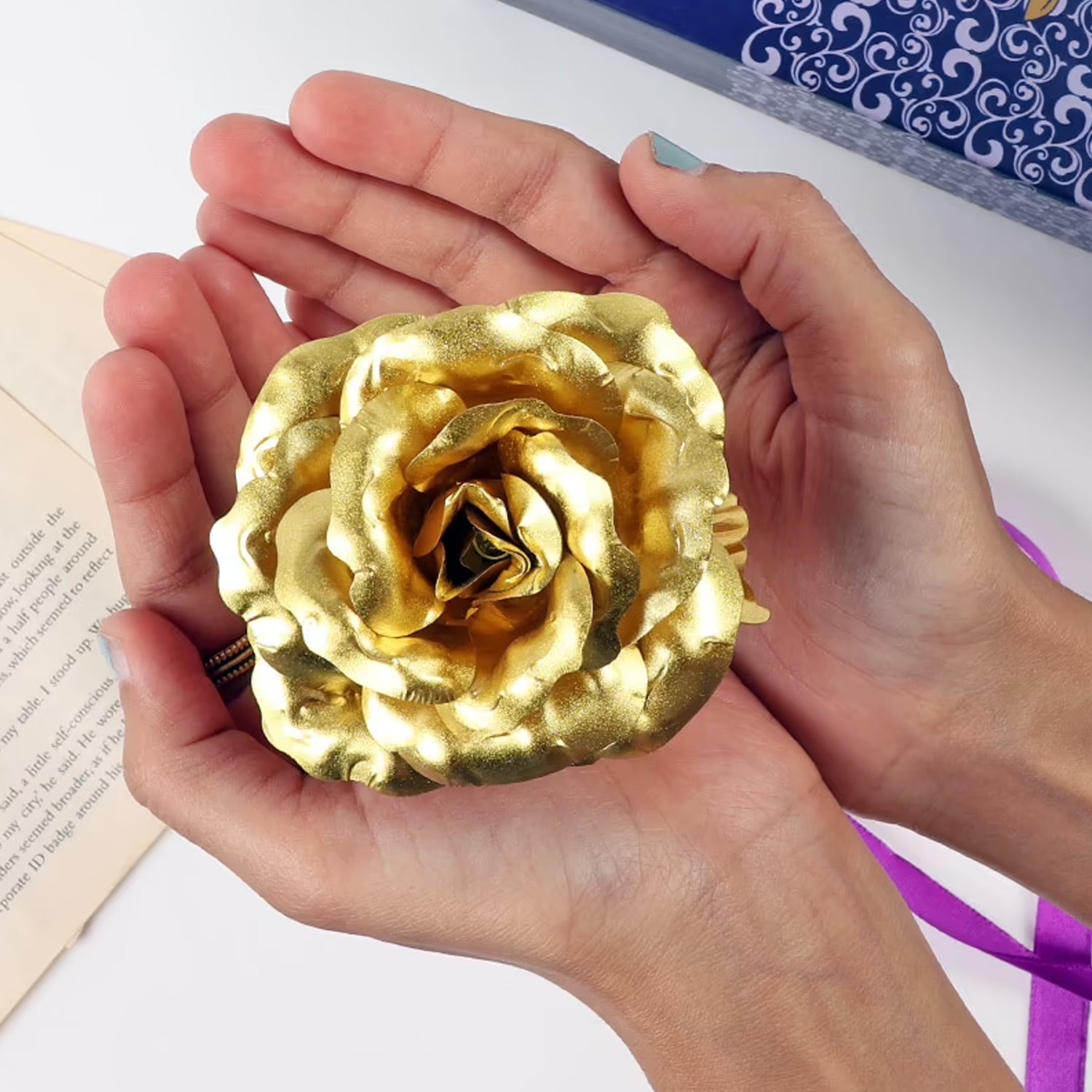 0606 Luxury Decorative Gold Plated Artificial Golden Rose with Premium Box
