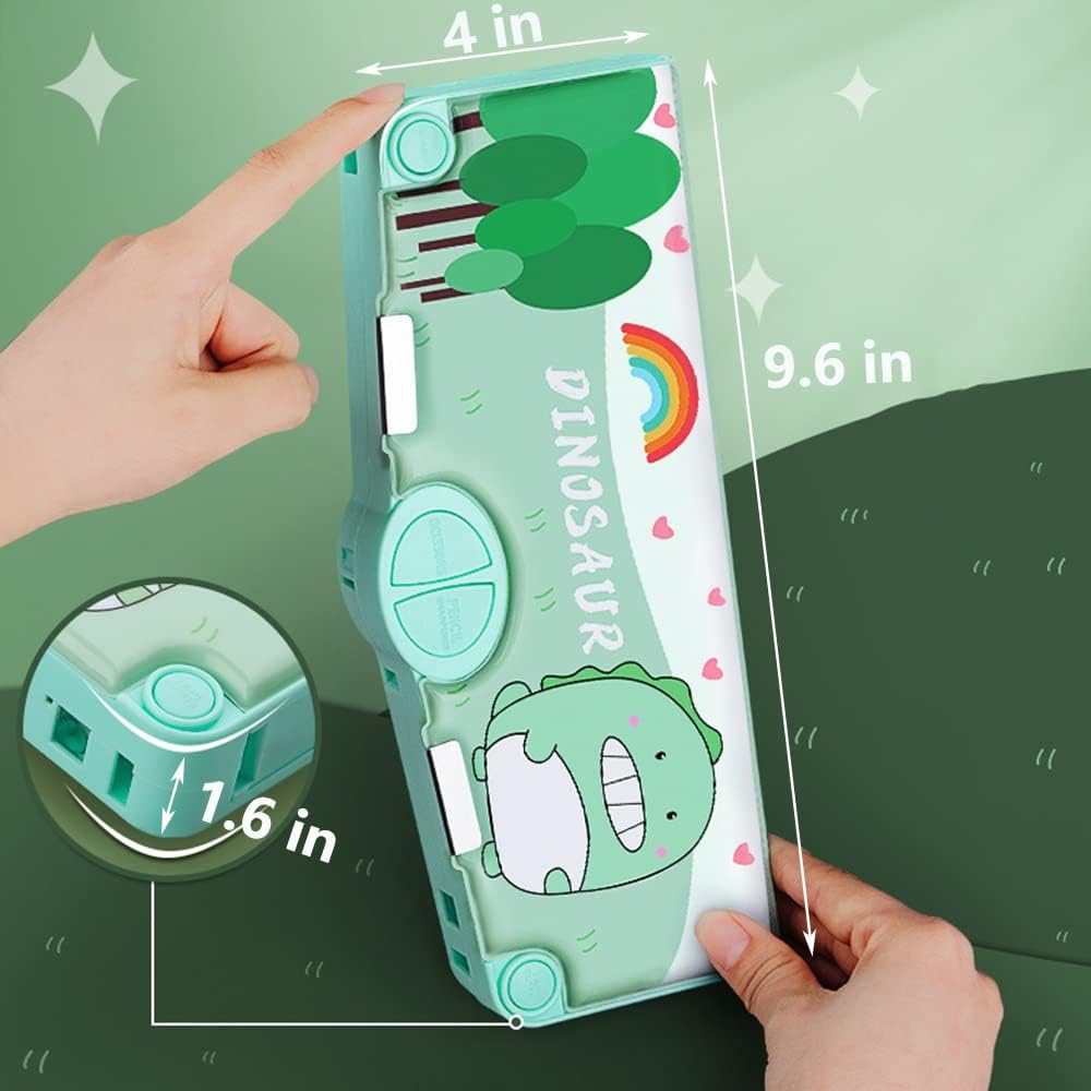 SkyShopy 1PC MULTIFUNCTIONAL PENCIL CASE, LARGE CAPACITY PENCIL BOX FOR BOYS & GIRLS STUDENTS WITH CRAFT SCISSOR PORTABLE STATIONERY ORGANIZER Dinosour