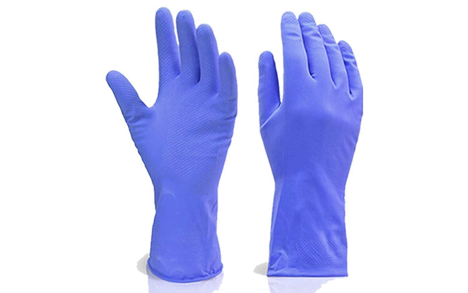 0666 - Flock line Reusable Rubber Hand Gloves (Blue) - 1pc - SkyShopy