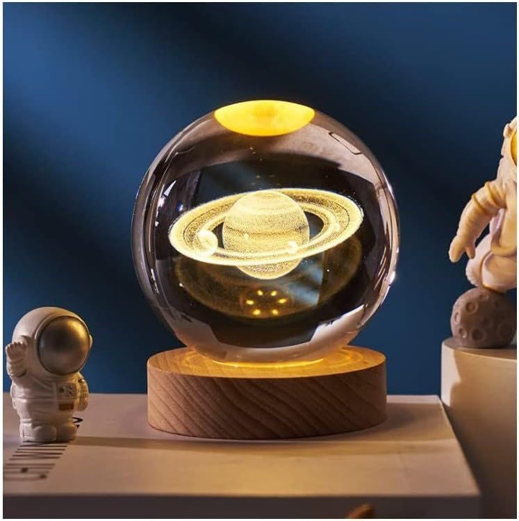 SkyShopy 3D Planet Crystal Ball | Crystal Planet Laser Engraved Solar System Globe Astronomy | Sphere Table Decor Crafts with USB Operated Wooden Stand For Home Decor, Valentine's Day, irthdays Gift(multi design)