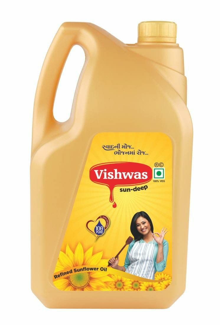 5994 Vishwas Sunflower Oil Jar & Pouch | Refined Sunflower Oil 100% Natural and Pure Sunflower Cooking Oil
