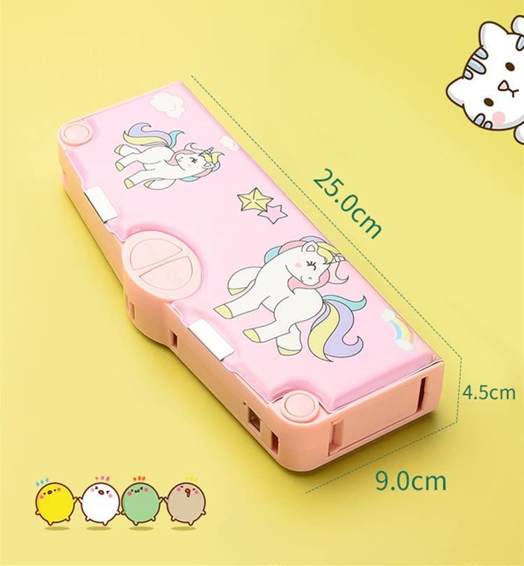 SkyShopy 1PC MULTIFUNCTIONAL PENCIL CASE, LARGE CAPACITY PENCIL BOX FOR BOYS & GIRLS STUDENTS WITH CRAFT SCISSOR PORTABLE STATIONERY ORGANIZER Pink