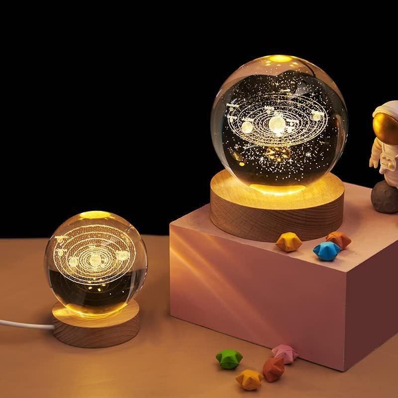 SkyShopy 3D Planet Crystal Ball | Crystal Planet Laser Engraved Solar System Globe Astronomy | Sphere Table Decor Crafts with USB Operated Wooden Stand For Home Decor, Valentine's Day, irthdays Gift(multi design)