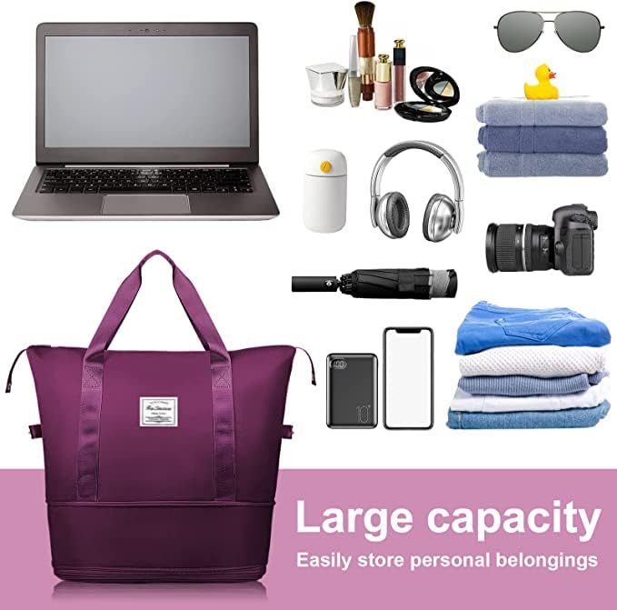 Bag Duffle Bags Waterproof for Travel Women Luggage Bags for Travelling Large Capacity Folding Bag Lightweight Weekender Shoulder Bag with Dry & Wet Pocket Tote Handbag Multicolour