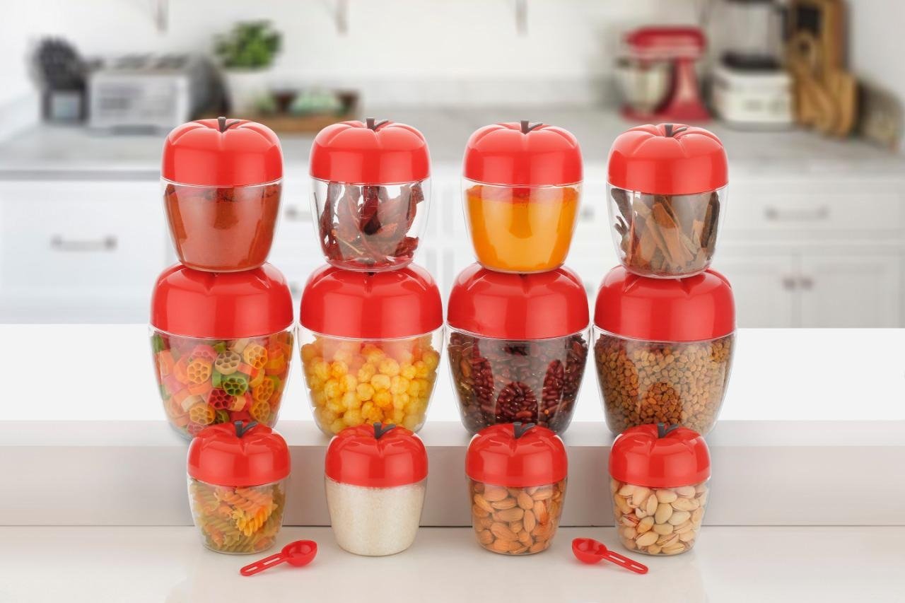 2274 Air Tight Apple Shape Storage Container - 500 ml, 800 ml and 1500 ml (4 Pcs Each Size, 12 Pcs) - SkyShopy