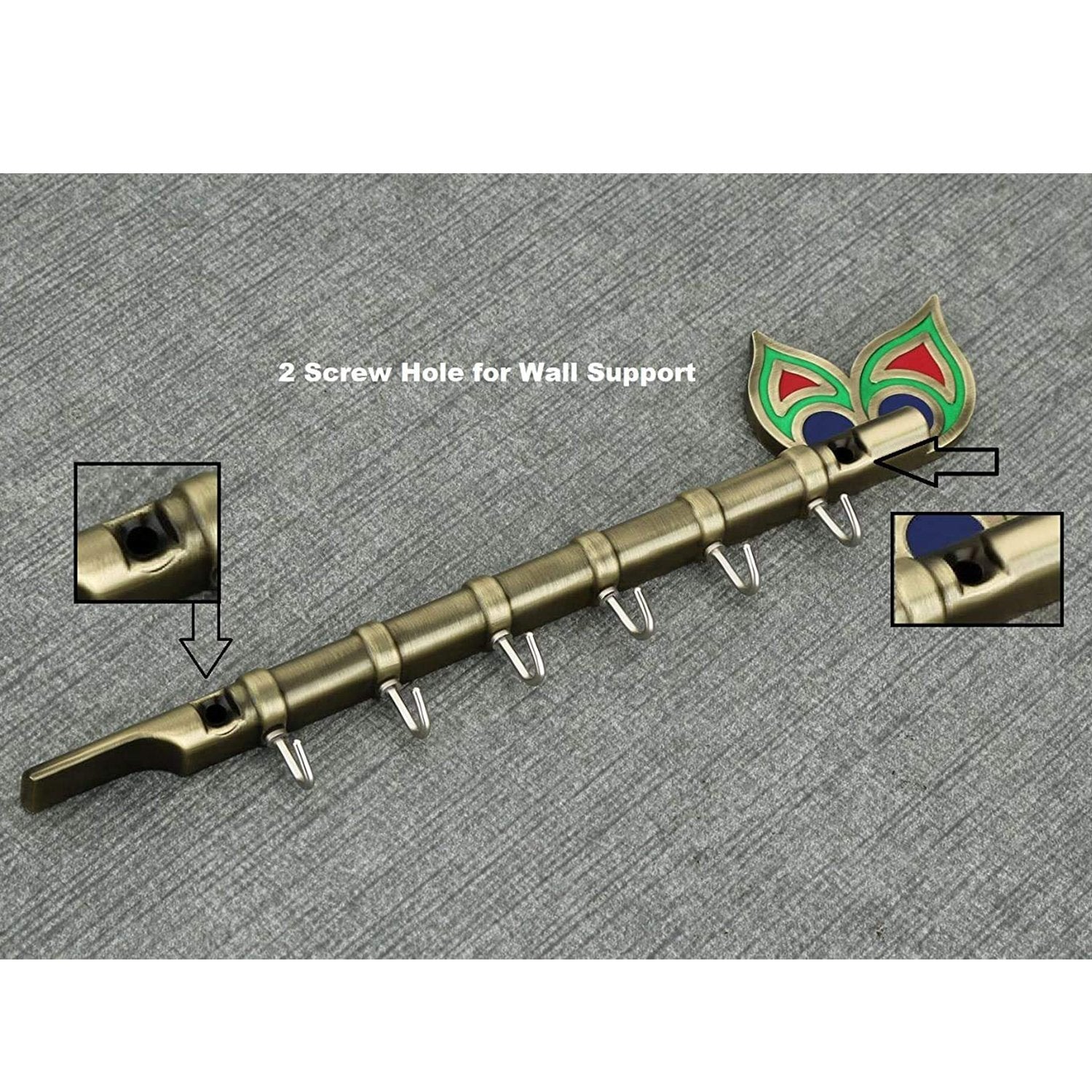0497 Brass Flute and Peacock Key Holder Wall Hanging - SkyShopy