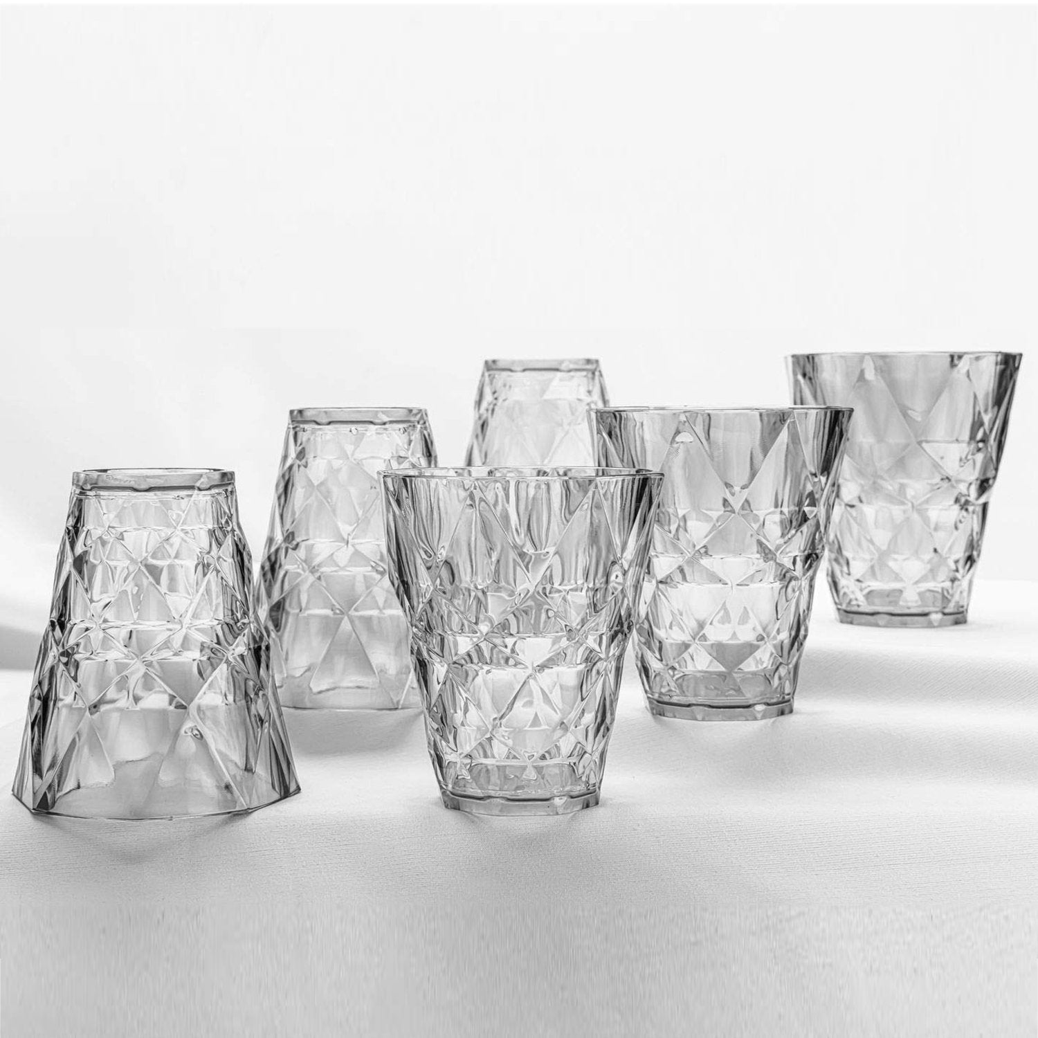 2342 Heavy unbreakable Stylish Diamond look fully Transparent Plastic Glasses Set 260ml (6pcs) - SkyShopy