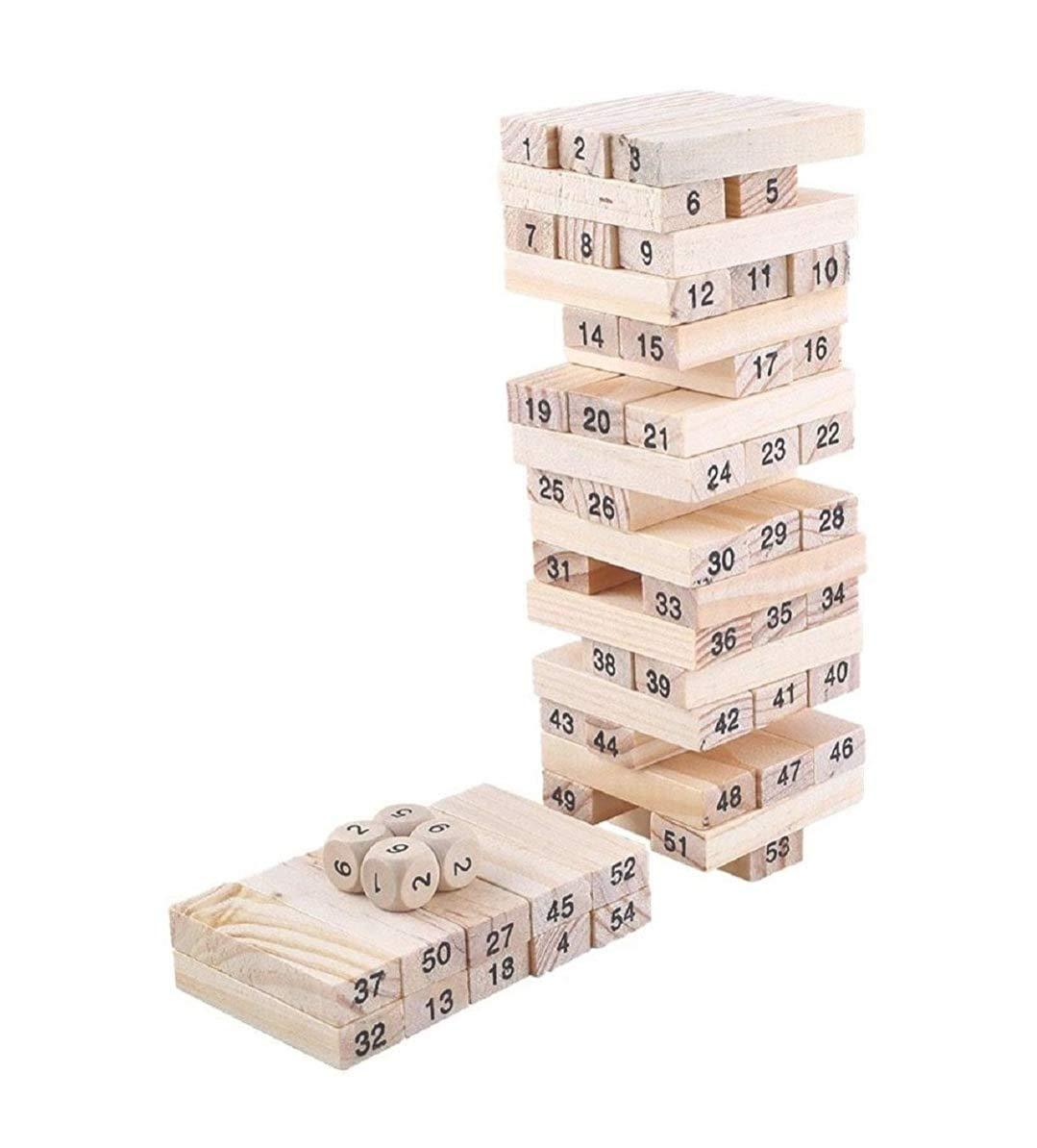 3903 54 Pieces Wooden Stacking Tower Numbers Building Blocks Game Board for Kids - SkyShopy