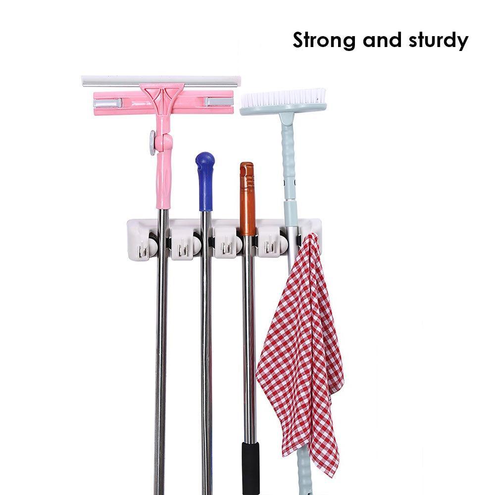 0243 4-Layer Mop and Broom Holder, Garden Tool Organizer, Multipurpose Wall Mounted - SkyShopy