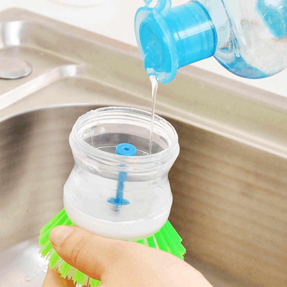 0159 Plastic Wash Basin Brush Cleaner with Liquid Soap Dispenser (Multicolour) - SkyShopy
