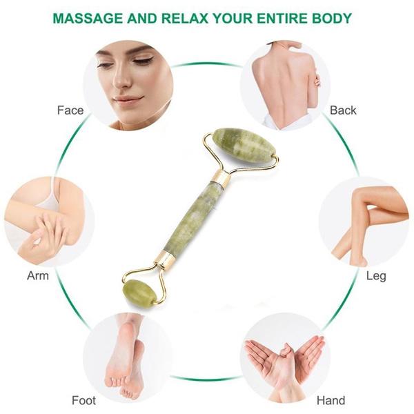 1387 Smooth Facial Roller & Massager Natural Massage Jade Stone - SkyShopy