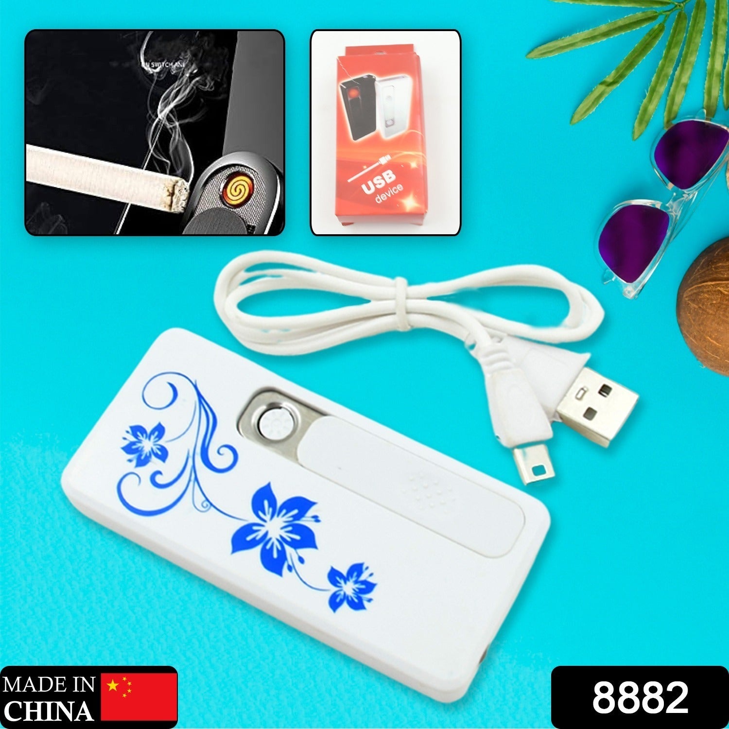 8882 Stylish Electric USB Lighter for Men & Women, Regular Cigarettes Portable USB Rechargeable Flameless, Coil Slim Cigarette Lighter with Charging Cable, Lighter for Smoking (1 Pc )
