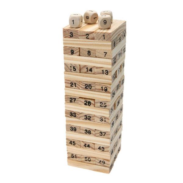 1911 54 Pcs Blocks 4 Dices Wooden Tumbling Stacking Building - SkyShopy