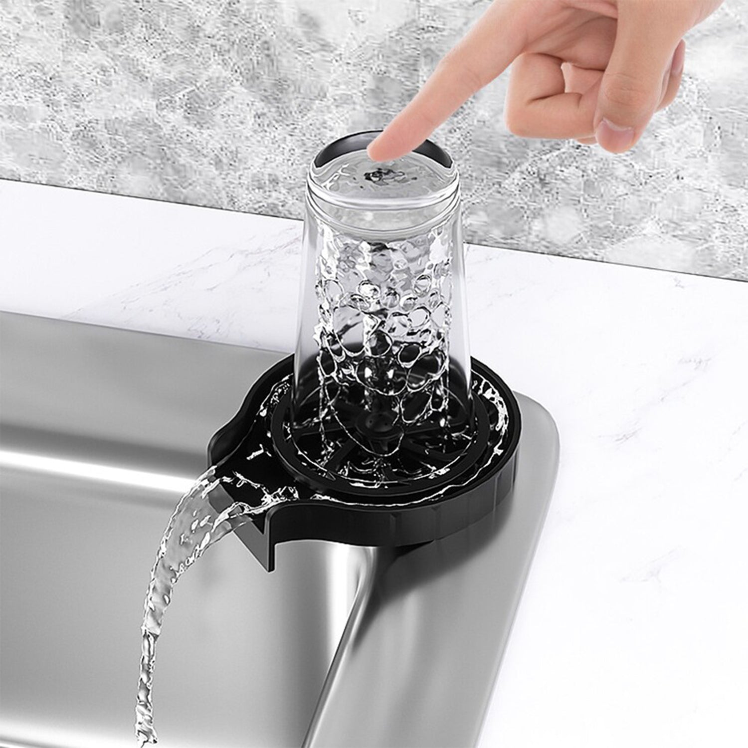 2232L Automatic Cup Washer or Glass Rinser for Kitchen Sink, Black Kitchen Sink Cleaning Spray Cup Washer, Bar Glass Washer. (loose)