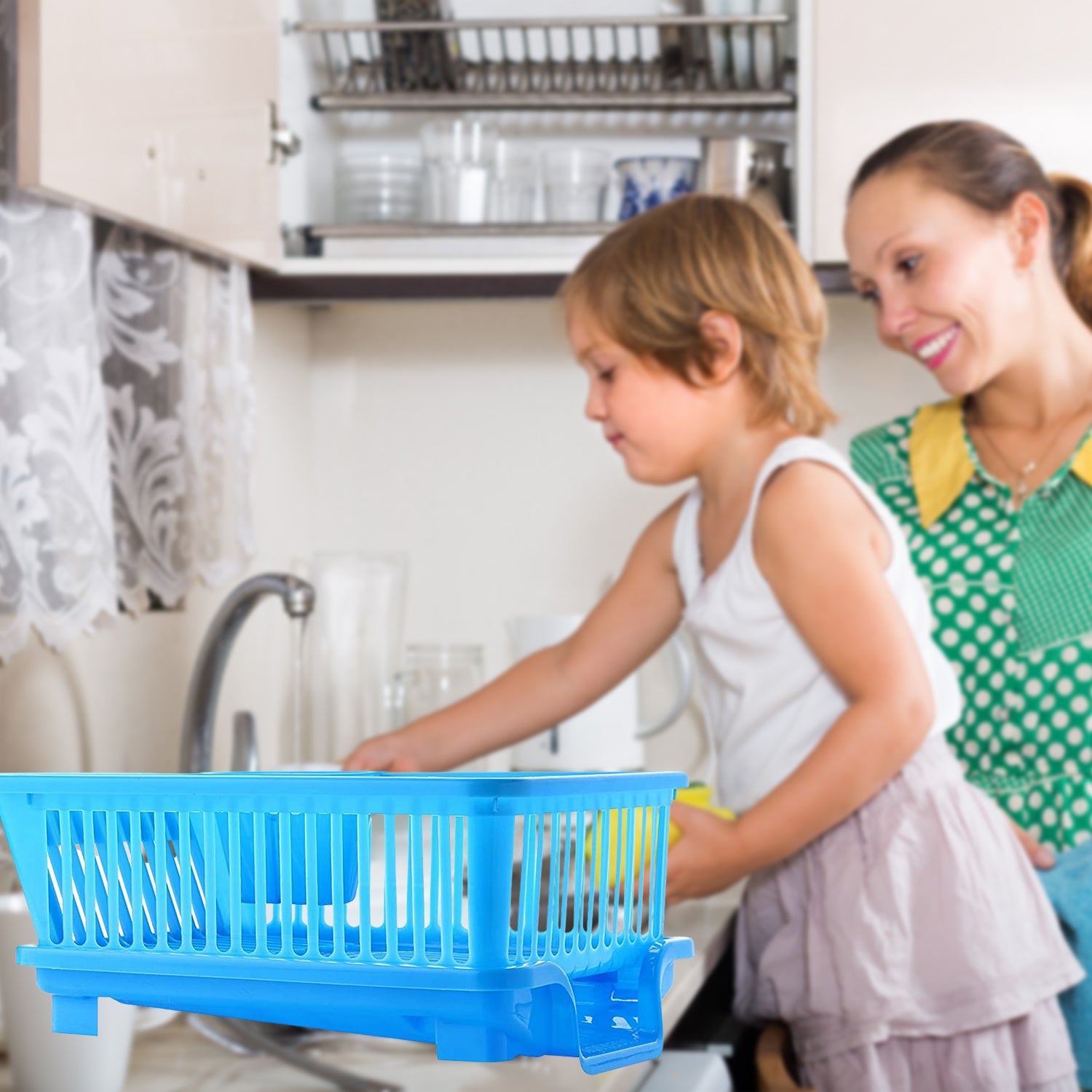 8132 Ganesh 3 in 1 Large Plastic Kitchen Sink Dish Rack Drainer Drying Rack Washing Basket with Tray for Kitchen, Dish Rack Organizers, Utensils Tools Cutlery DeoDap